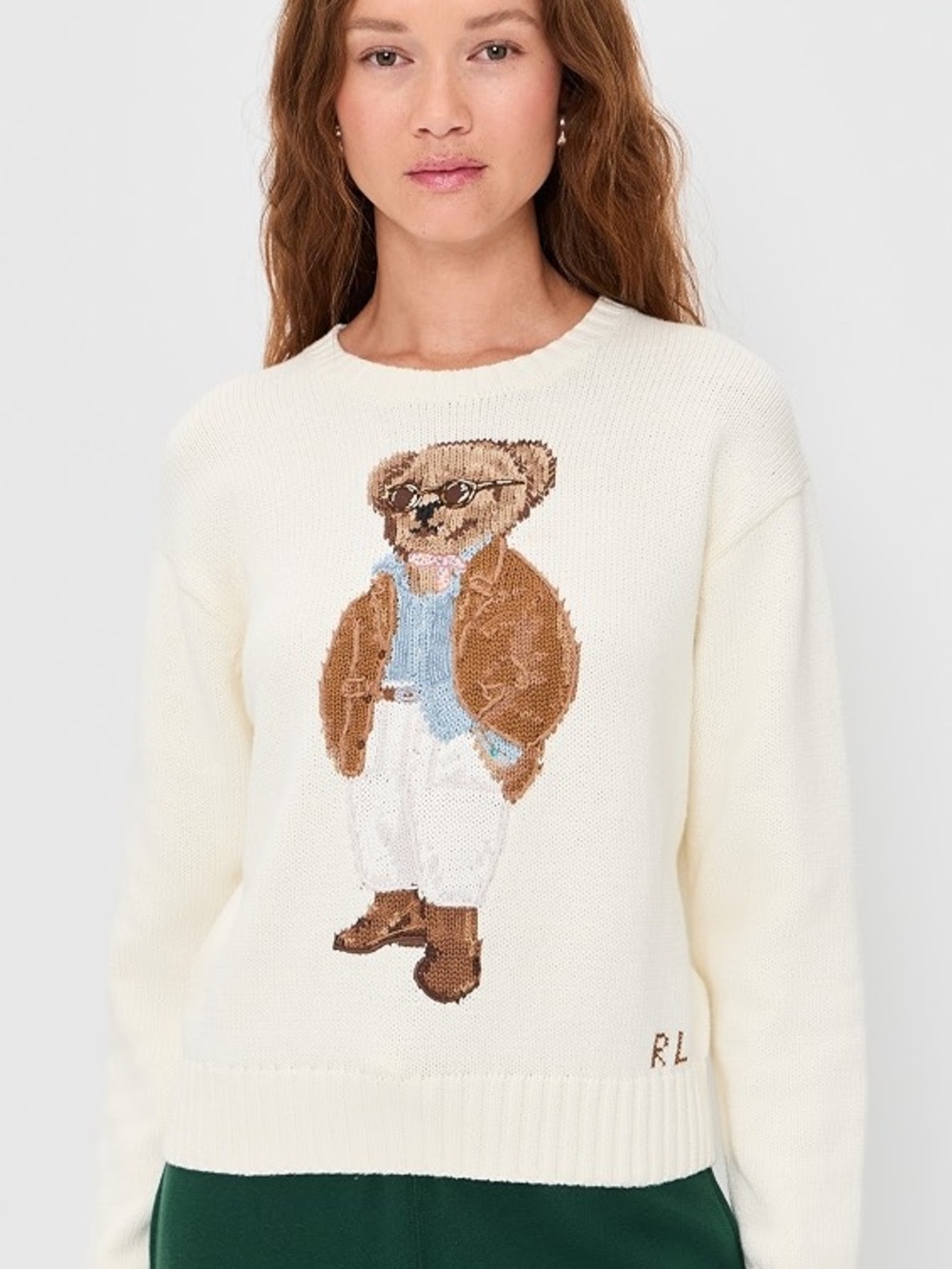 Ralph Lauren Cream Sweater with Brown Bear Graphic